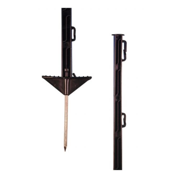 PUL019663 Pulsara Kunststof paal 1,05m zwart (10 stuks) Kunststof afrasteringspalen.
Wilt u een deel van een weiland afzetten om er schapen te laten lopen? Met deze kunststof afrasteringspalen van Pulsara zet u eenvoudig het gewenste gebied af. De set bestaat uit 10 afrasteringspalen, die gemaakt zijn van stevig kunststof. De paaltjes zijn aan de onderzijde voorzien van een stevige voet met een metalen spies, zodat u ze eenvoudig in de grond kunt bevestigen.
 
Zeven draadhouders.
Deze afrasteringspalen zijn 105 centimeter hoog (exclusief grondpen) en zijn uitgerust met zeven draadhouders op verschillende hoogtes. Ze zijn geschikt voor draad, koord en lint van maximaal 20 millimeter. Deze afrasteringspaaltjes kunt u gebruiken voor een omheining. Dat maakt ze geschikt om te gebruiken voor rundvee, schapen en geiten.  Pulsara Kunststof paal 019663