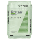 40162 Entec Perfect 14-7-17+2MgO+9S+Sp (25 kg) Een samengestelde meststof met de ammonium stabilisator DMPR, speciaal ontwikkeld voor zout- en chloorgevoelige land- en tuinbouwgewassen. Bevat een efficiënt beschikbaar fosfaatgehalte, chloorarme kalium in sulfaatvorm en aangepaste hoeveelheden magnesium en zwavel. ENTEC® Perfect is een complete meststof met gestabiliseerde ammoniumstikstof en nitraatstikstof.

Samenstelling
- 14% stikstof waarvan 8.5 % Ammoniumstikstof en 5.5 % Nitraatstikstof
- 7% Fosforzuuranhydride (P2O5) waarvan 5% oplosbaar in water
- 17 % Kaliumoxide (K2O) oplosbaar in water
- 2 % Magnesiumoxide (Mg0) totaal waarvan 1.6 % oplosbaar in water
- 27 % Zwaveltrioxide (SO3) waarvan 21.5 % oplosbaar in water
Sporenelementen:
- 0.02 % Boor (B)
- 0.01 % Zink (Zn)

Gebruik en dosering:

- Gazon: 3 kg/are
- Groenten:
       Selder: 7 à 10 kg per are
       Wortelen: 4 à 6 kg per are
       Asperges: 5 à 9 kg per are
       Uien: 3 à 7 kg per are
       Kool: 5 à 7 kg per are
       Prei: 8 à 10 kg per are
- Fruit: 4 à 7 kg per are
       Wijnranken: 4 à 6 kg per are

 Entec perfect