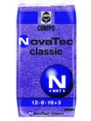 40182 NovaTec Classic 12-8-16+3 (25 kg) Complex samengestelde NPK-meststoffen met een uitgekiende nutriëntenverhouding, die bovendien rekening houdt met de moderne milieueisen. NovaTec® bevat de nitrificatieremmer DMPP (dimethylpyrazolfosfaat), die de omzetting van ammoniumstikstof naar nitraatstikstof vertraagt gedurende een periode van 6 tot 10 weken.

NovaTec® is milieuvriendelijk:
- Dankzij de NET, Nitrogen-Efficiency-Technology, spoelt de stikstof minder uit en worden stikstofverliezen beperkt.
- Ook de emissie van broeikasgassen wordt door deze technologie opmerkelijk verlaagd.

Ook voor de plant heeft de technologie zijn voordelen: 
- De plant verliest minder energie: hij kan ammonium opnemen en beperkt zo het energieverlies van de omzetting naar nitraat. Deze gewonnen energie kan in andere processen worden ingezet.
- Ammonium verzuurt de zone rond de haarwortels, waardoor fosfaat en sporenelementen beter opneembaar zijn voor de plant. Het aandeel wateroplosbare fosfaten is veel hoger, waardoor deze fosfaten beter beschikbaar zijn voor de plant.

Herkenbaar door de paarse korrel (blauw binnenin).

Dosering:

gazon: 4 kg/are


 Novatec classic