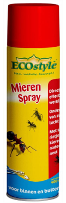FECO1200358 Mierenspray - Toel.nr.: 4206B - 400 ml Spray tegen mieren, plantaardig product op basis van pyrethrum. Aan dit pyrethrum is raapzaadolie toegevoegd.
Daardoor is deze spray natuurlijker en milieuvriendelijker.
Deze gebruiksklare spray heeft door zijn krachtig knock-downeffect een direct dodende werking.

Toepassing:
Voor een gerichte toepassing in nestopeningen en andere moeilijk bereikbare plaatsen is de spuitbus van een spuitslangetje voorzien. Zo kan er goed in kieren en kleine openingen gespoten worden om zo dicht bij het nest te komen. Het is belangrijk de mieren te raken, het is een contactmiddel.

Gebruik biociden veilig. Lees vóór gebruik eerst het etiket en de productinformatie.
Bescherm het leefmilieu en de volksgezondheid. Mierenspray