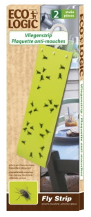 FFLYSTRIP Fly Strip (2 stuks) Een gifvrije, geurloze vliegenstrip met optische lokwerking. 
Vliegen worden aangetrokken tot de groene kleur en blijven aan de val kleven. 
Voor de meest optimale werking plaats je de val het best in de hoogte. Fly Strip