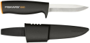 FK1001622 Fiskars Zakmes met houder Bijzonder licht mes voor huis, tuin, camping, hengelsport, bergklimmen, outdoor activiteiten.
Ergonomisch comfortabele grip uit kunststof met vinger bescherming.
Veilig bewaren in bijgeleverde koker.
Lengte: 22 cm.
 Fiskars zakmes