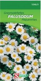S12463 Grasmadeliefjes Palusodum Eénjarig. Een ideale bodembedekker of voor tuinbeplanting in perke nof gazons. De kleine plant met vele kleine bloemen bloeit de hele zomer tot in de late herfst. Zaai vanaf februari in de koude kas of vanaf april-mei in volle grond. Kiemt na 10-14 dagen bij een temperatuur van 12-15 °C.


hoogte :
15 cm Grasmadeliefjes Palusodum